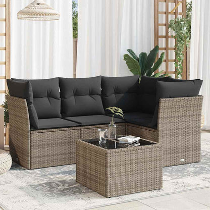5 Piece Garden Sofa Set With Cushions Poly Rattan