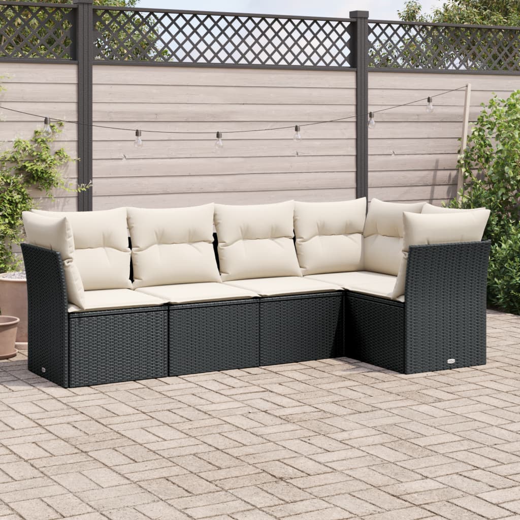 5 Piece Garden Sofa Set With Cushions Poly Rattan