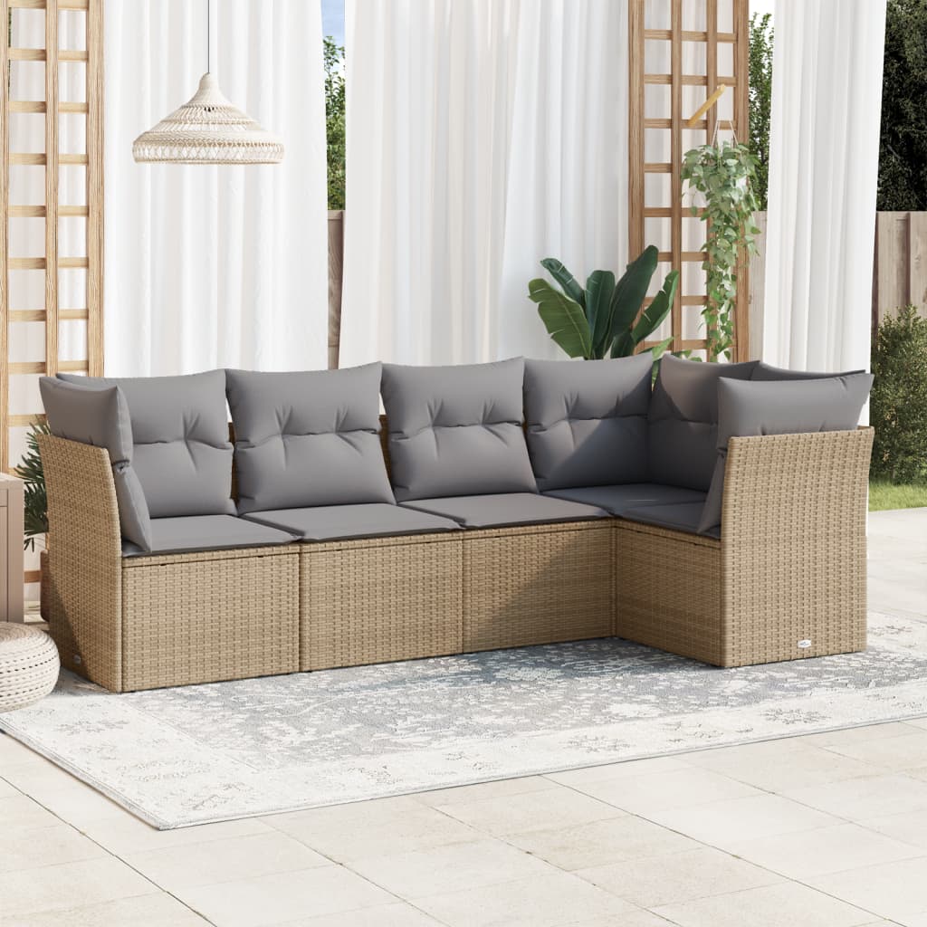 5 Piece Garden Sofa Set With Cushions Poly Rattan