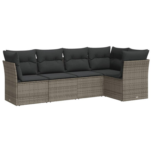 5 Piece Garden Sofa Set With Cushions Poly Rattan