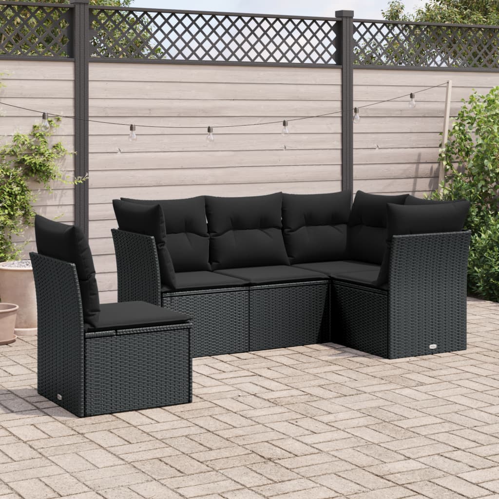 5 Piece Garden Sofa Set With Cushions Poly Rattan