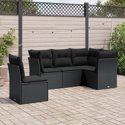 5 Piece Garden Sofa Set With Cushions Poly Rattan