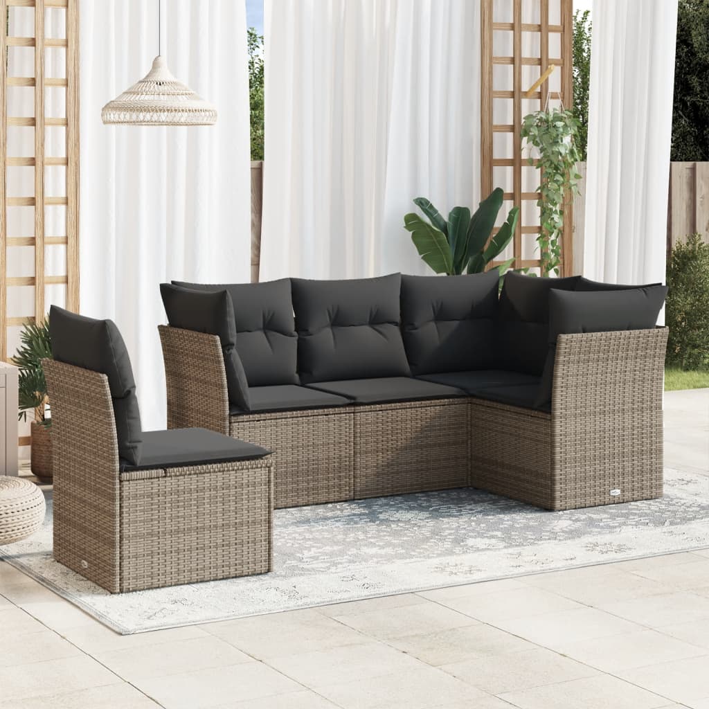 5 Piece Garden Sofa Set With Cushions Poly Rattan