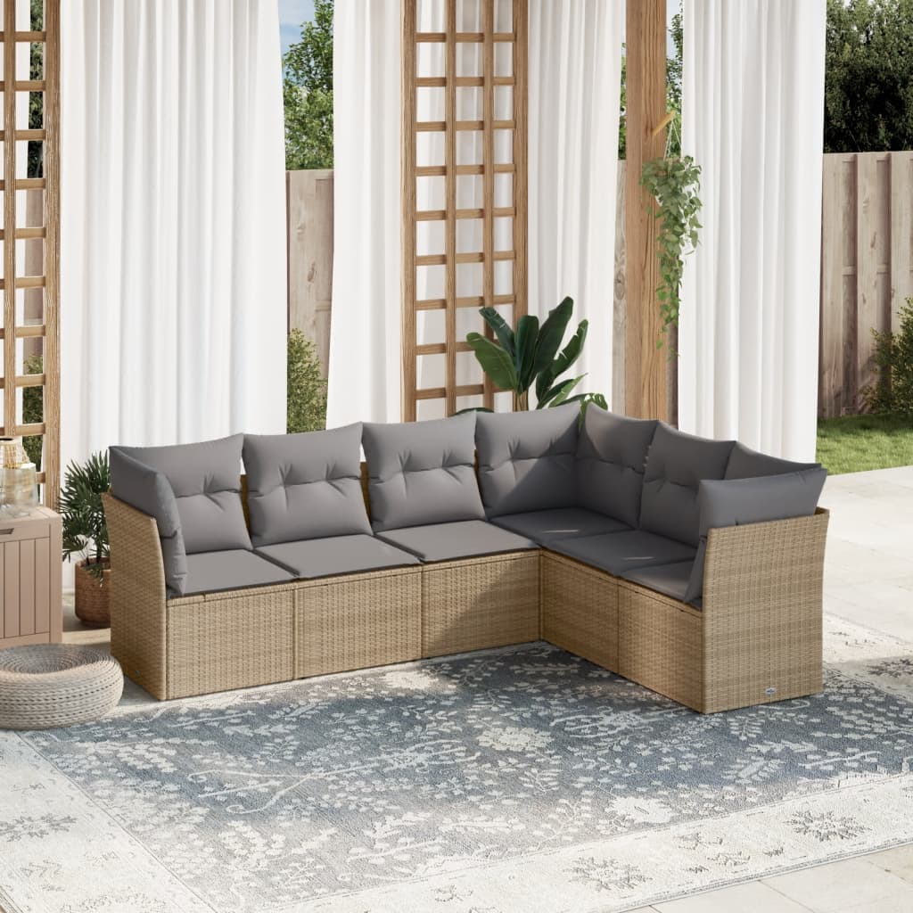 6 Piece Garden Sofa Set With Cushions Poly Rattan