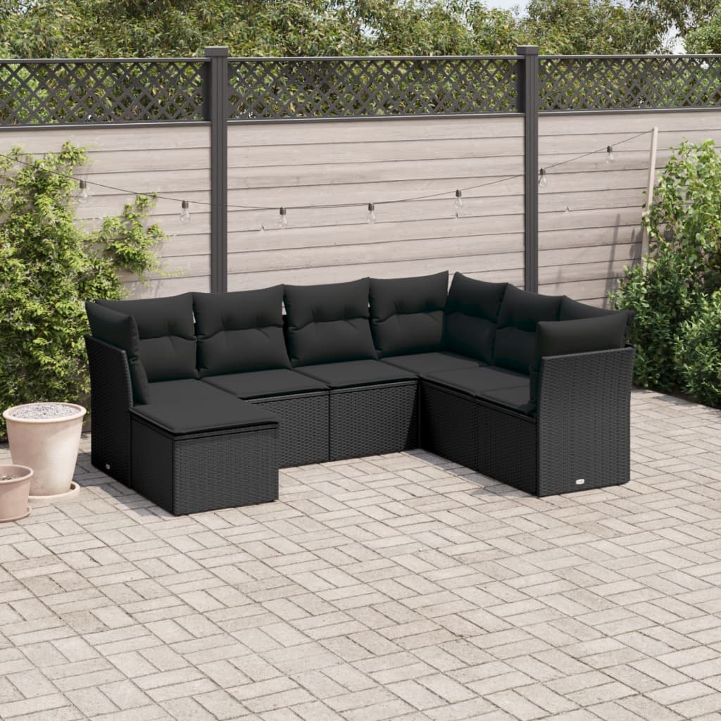 7 Piece Garden Sofa Set With Cushions Poly Rattan