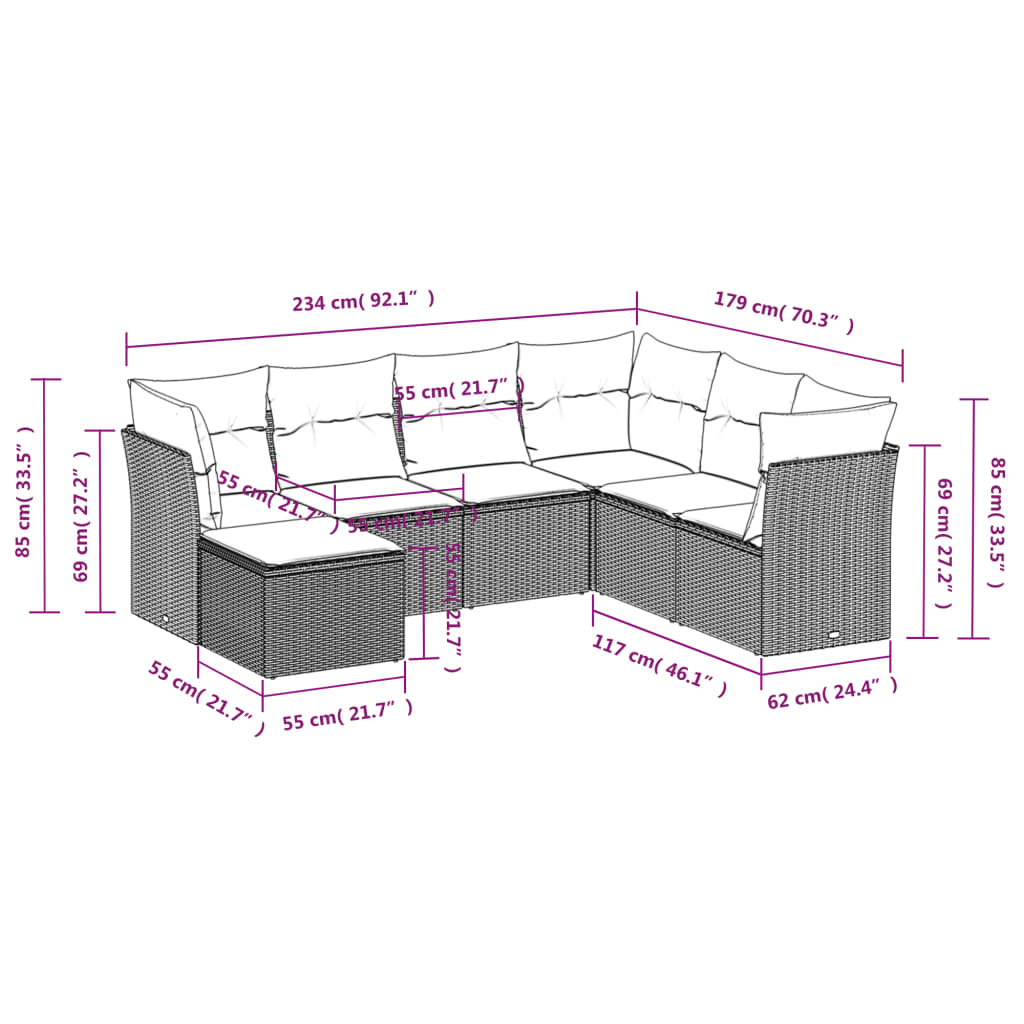 7 Piece Garden Sofa Set With Cushions Poly Rattan
