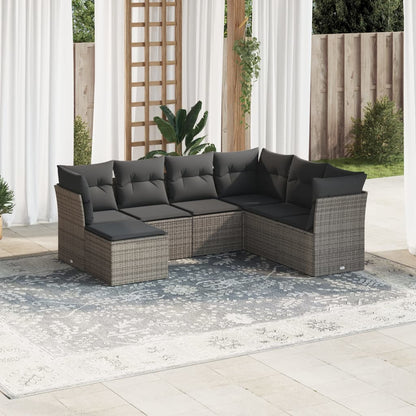 7 Piece Garden Sofa Set With Cushions Poly Rattan