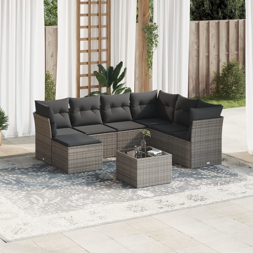 7 Piece Garden Sofa Set With Cushions Poly Rattan