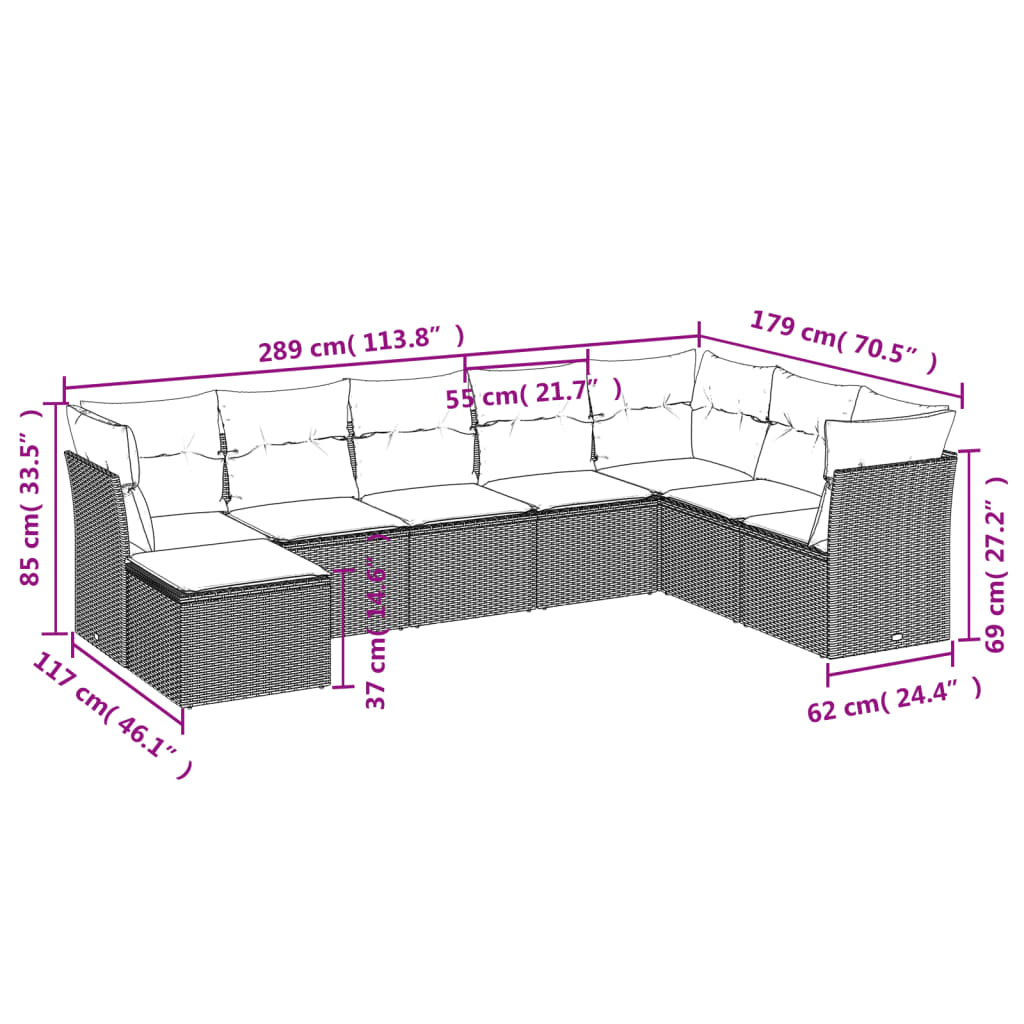 8 Piece Garden Sofa Set With Cushions Poly Rattan