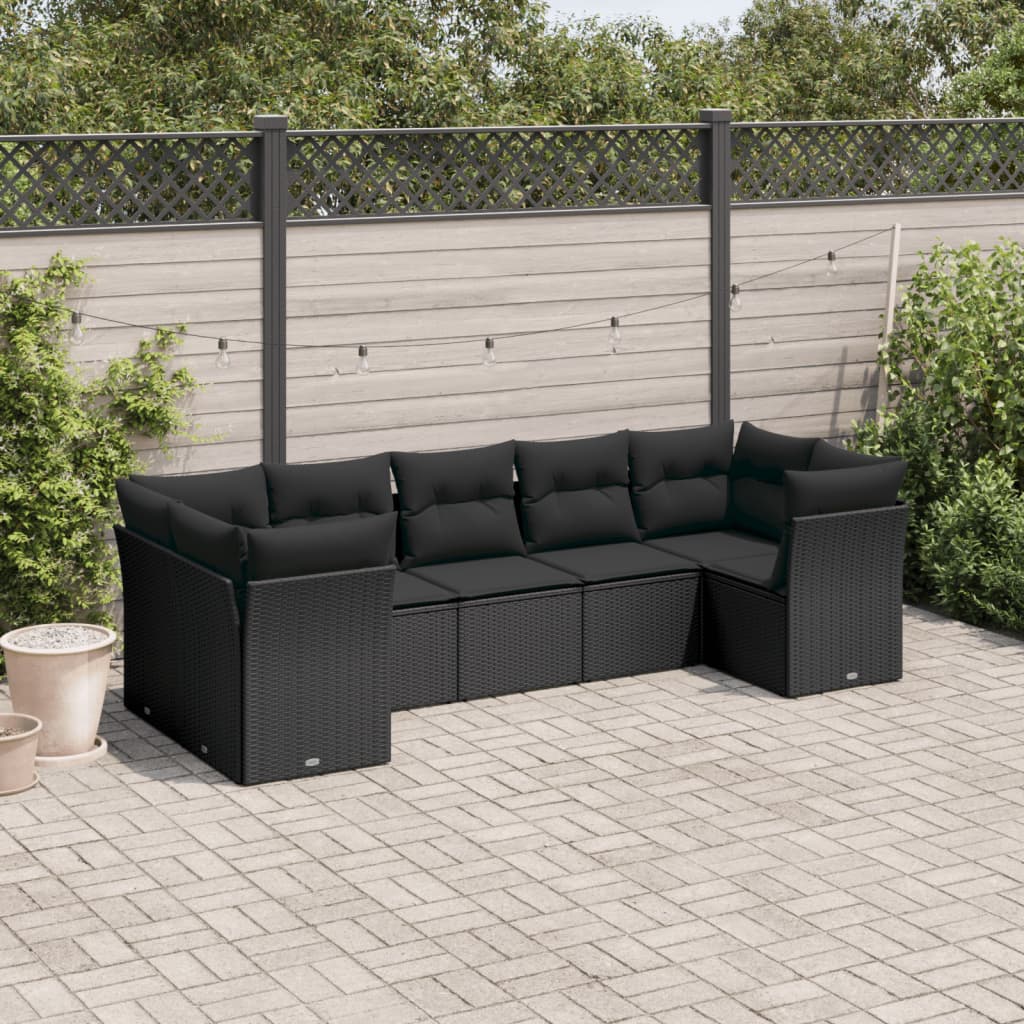 7 Piece Garden Sofa Set With Cushions Poly Rattan