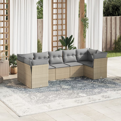 7 Piece Garden Sofa Set With Cushions Poly Rattan