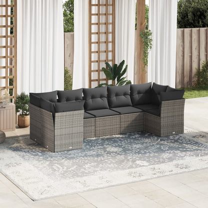 7 Piece Garden Sofa Set With Cushions Poly Rattan