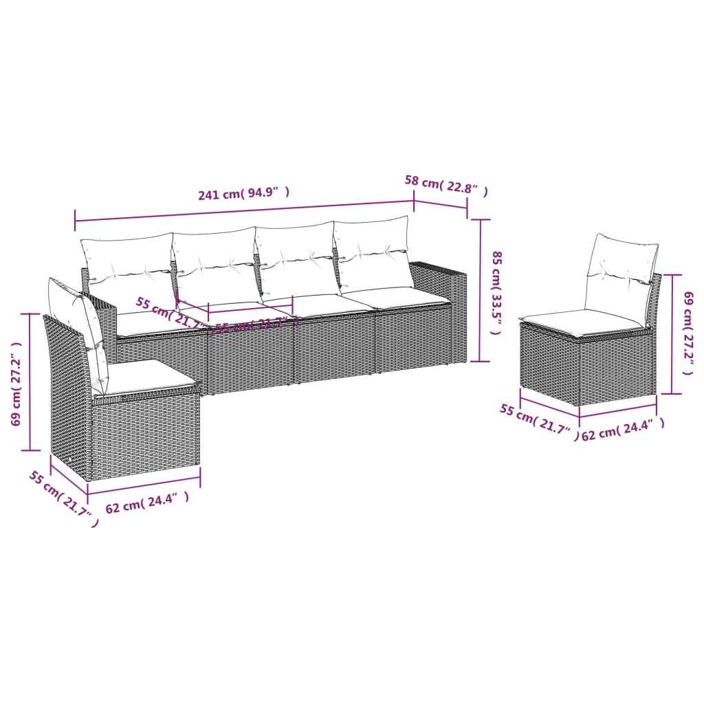 6 Piece Garden Sofa Set With Cushions Poly Rattan