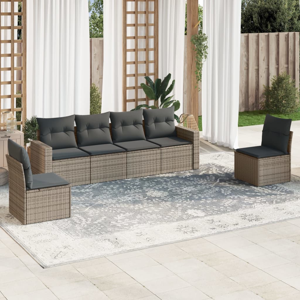 6 Piece Garden Sofa Set With Cushions Poly Rattan