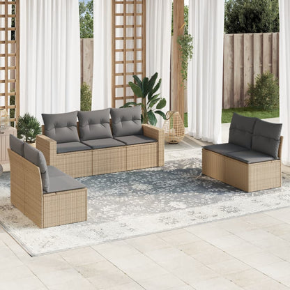 7 Piece Garden Sofa Set With Cushions Poly Rattan