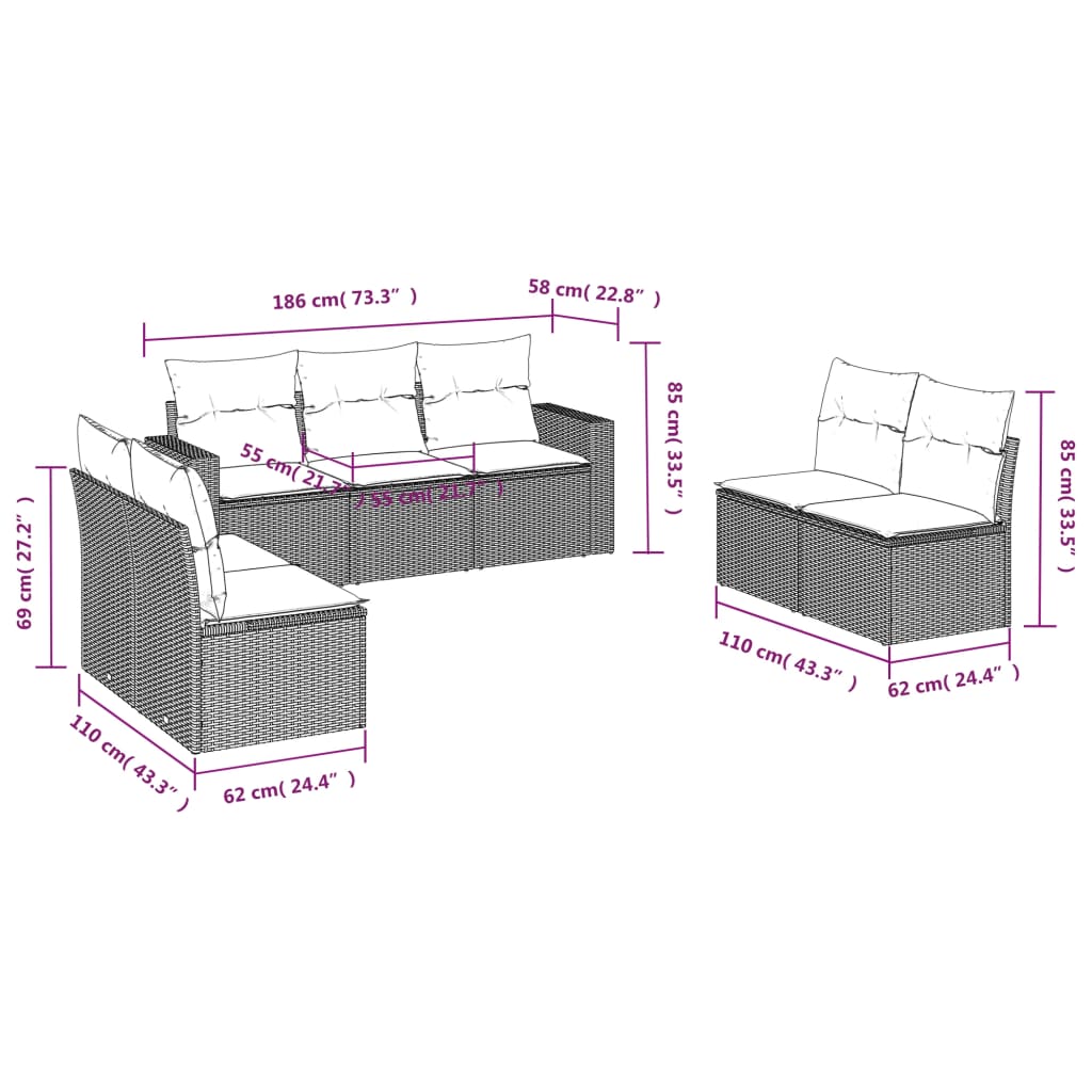 7 Piece Garden Sofa Set With Cushions Poly Rattan
