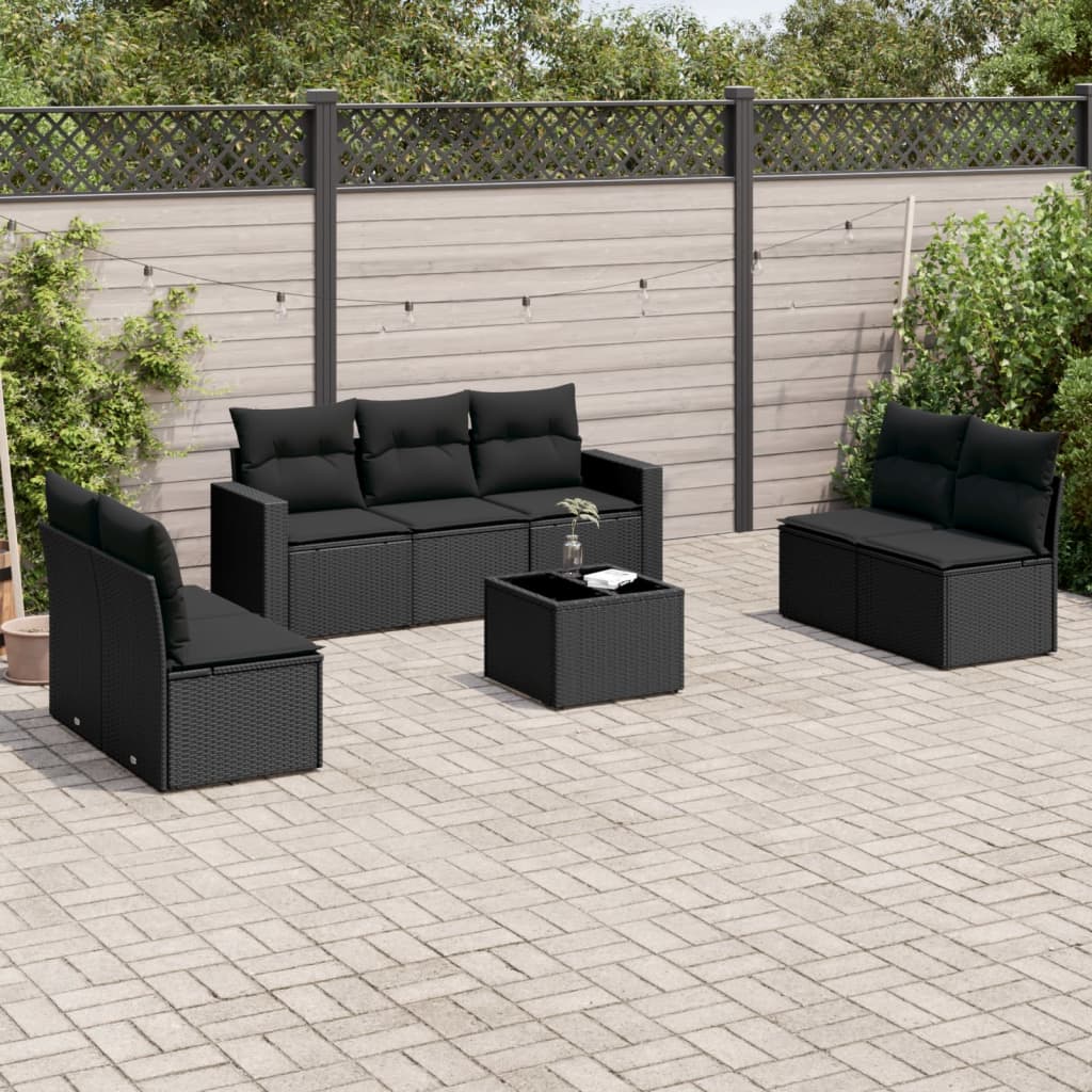 7 Piece Garden Sofa Set With Cushions Poly Rattan