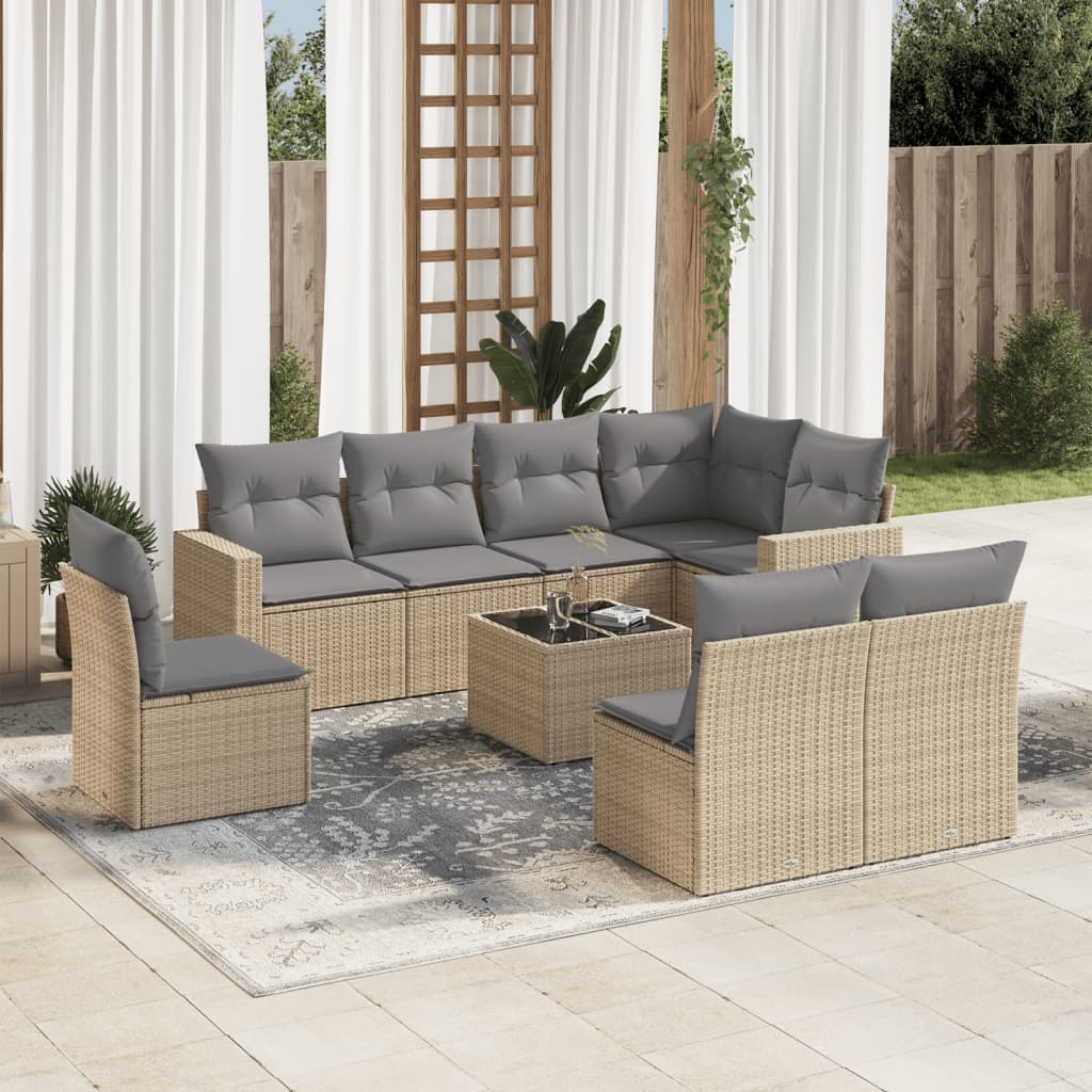9 Piece Garden Sofa Set With Cushions Poly Rattan