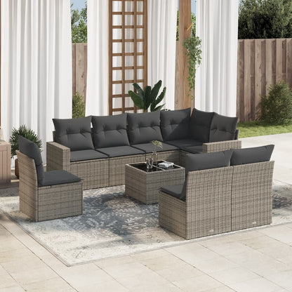 9 Piece Garden Sofa Set With Cushions Poly Rattan