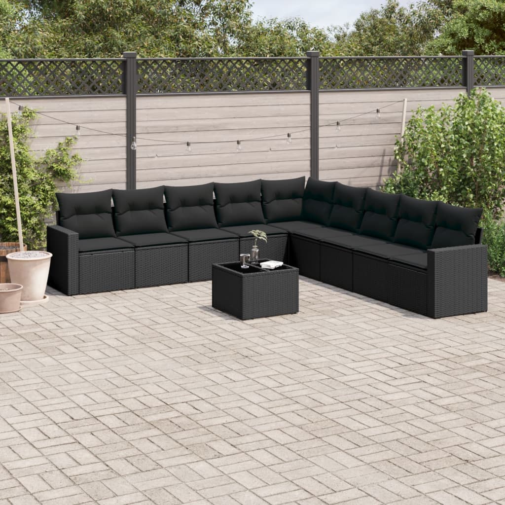 10 Piece Garden Sofa Set With Cushions Poly Rattan