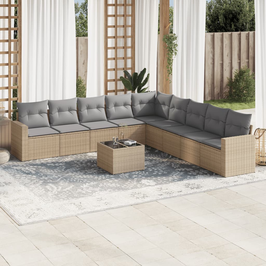 10 Piece Garden Sofa Set With Cushions Poly Rattan