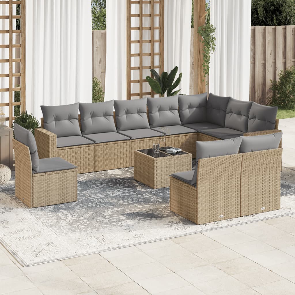 11 Piece Garden Sofa Set With Cushions Poly Rattan