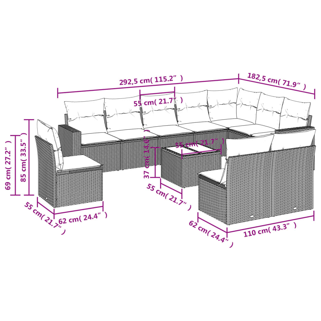 11 Piece Garden Sofa Set With Cushions Poly Rattan