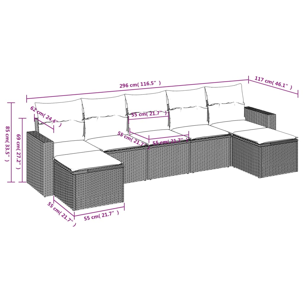7 Piece Garden Sofa Set With Cushions Poly Rattan
