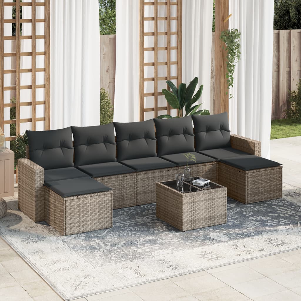 7 Piece Garden Sofa Set With Cushions Poly Rattan