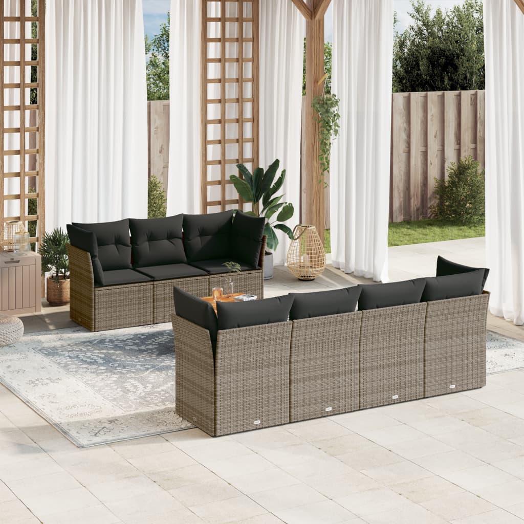8 Piece Garden Sofa Set With Cushions Grey Poly Rattan