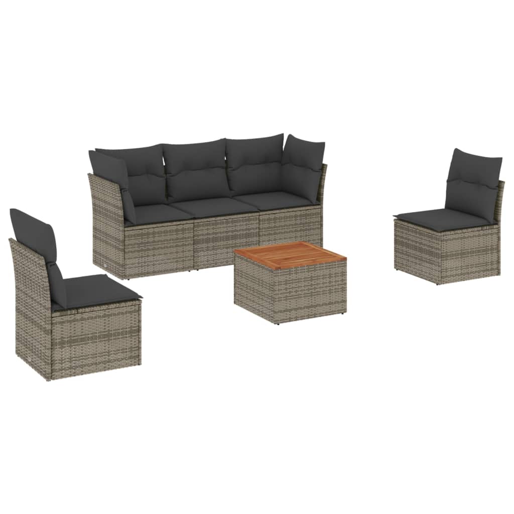 6 Piece Garden Sofa Set With Cushions Grey Poly Rattan