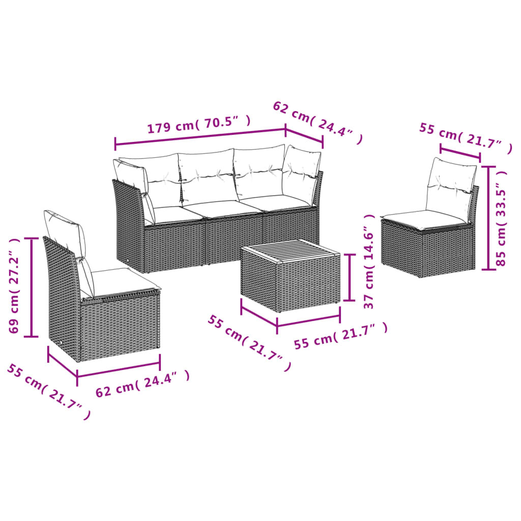 6 Piece Garden Sofa Set With Cushions Grey Poly Rattan