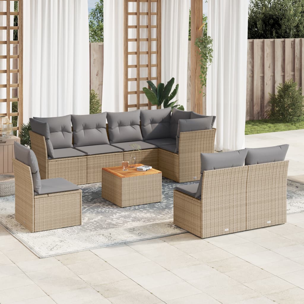 9 Piece Garden Sofa Set With Cushions Grey Poly Rattan