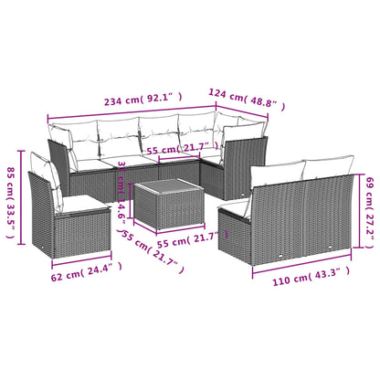 9 Piece Garden Sofa Set With Cushions Grey Poly Rattan