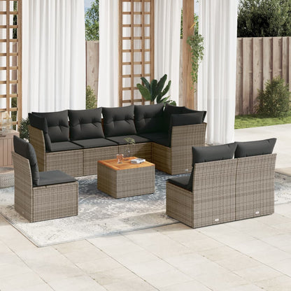 9 Piece Garden Sofa Set With Cushions Grey Poly Rattan
