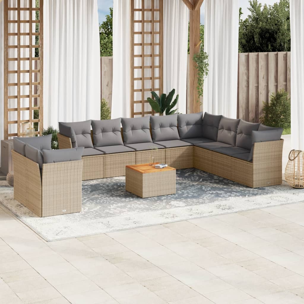 11 Piece Garden Sofa Set With Cushions Grey Poly Rattan