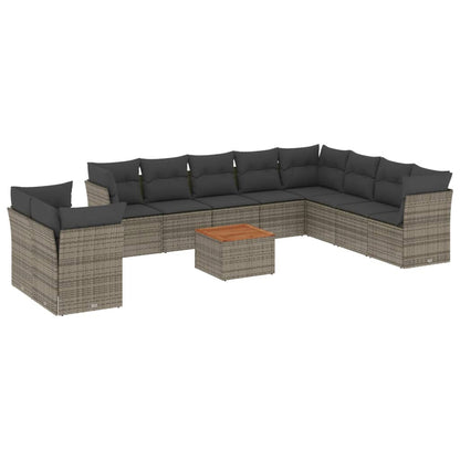 11 Piece Garden Sofa Set With Cushions Grey Poly Rattan