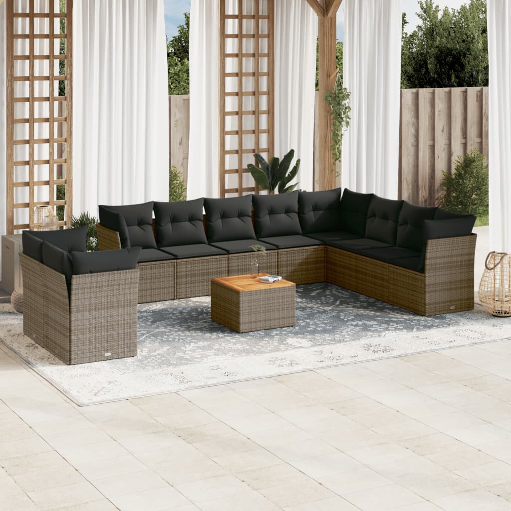 11 Piece Garden Sofa Set With Cushions Grey Poly Rattan