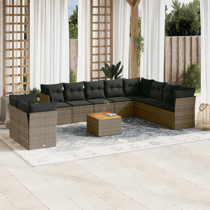 11 Piece Garden Sofa Set With Cushions Grey Poly Rattan