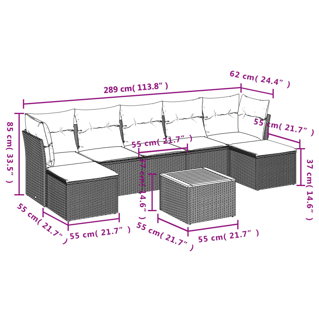 8 Piece Garden Sofa Set With Cushions Grey Poly Rattan
