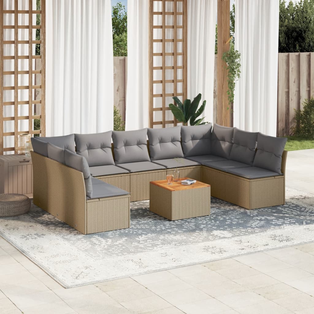 10 Piece Garden Sofa Set With Cushions Grey Poly Rattan