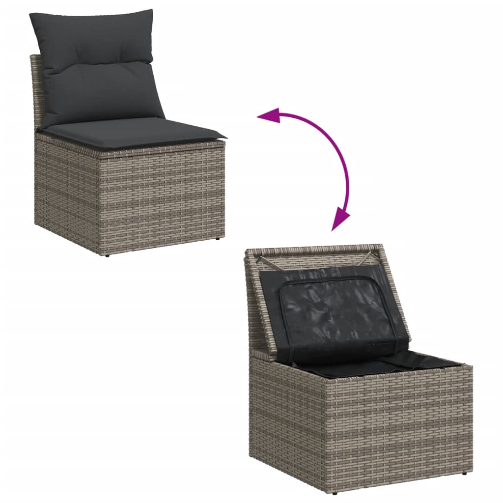 10 Piece Garden Sofa Set With Cushions Grey Poly Rattan