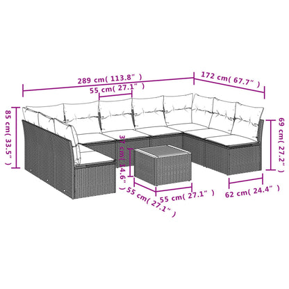 10 Piece Garden Sofa Set With Cushions Grey Poly Rattan