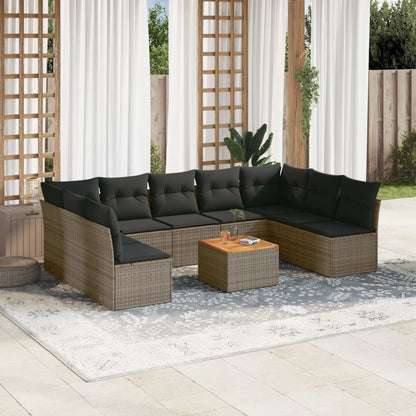 10 Piece Garden Sofa Set With Cushions Grey Poly Rattan