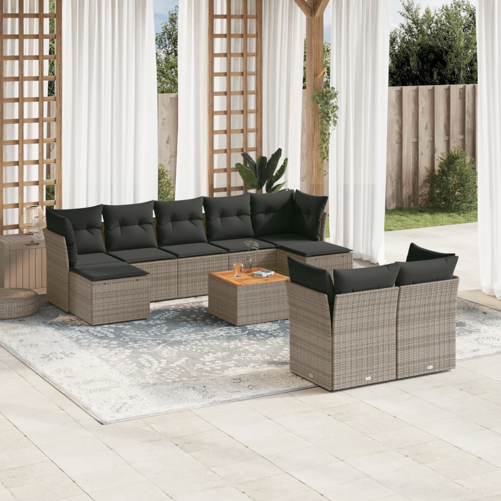 10 Piece Garden Sofa Set With Cushions Grey Poly Rattan