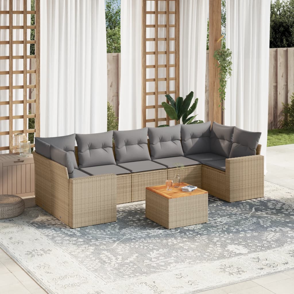 8 Piece Garden Sofa Set With Cushions Grey Poly Rattan