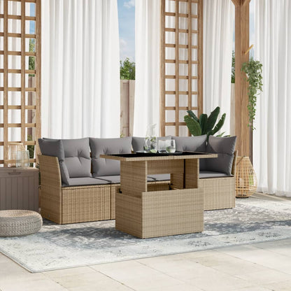 5 Piece Garden Sofa Set With Cushions Poly Rattan