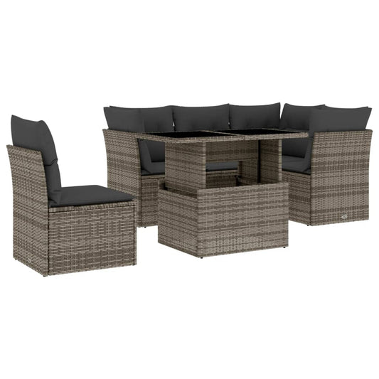 6 Piece Garden Sofa Set With Cushions Poly Rattan