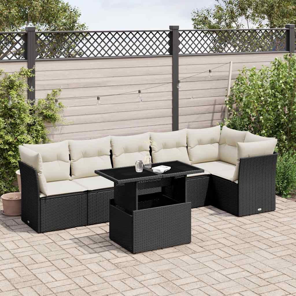 7 Piece Garden Sofa Set With Cushions Poly Rattan