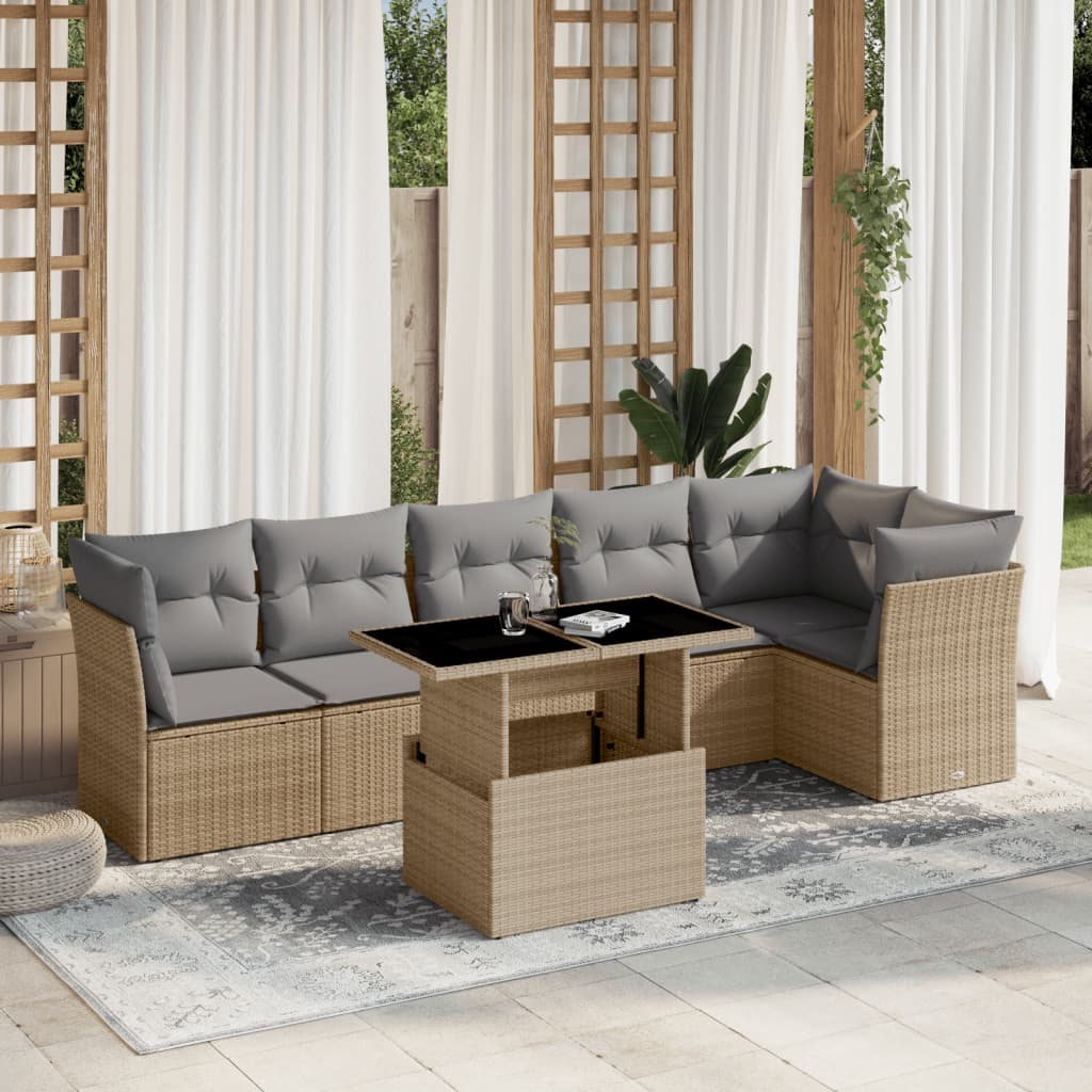 7 Piece Garden Sofa Set With Cushions Poly Rattan